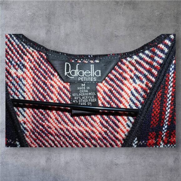 Rafaella Petites Red Navy Plaid Wool Blend Vest - Size M - Button Front Vintage - Picture 4 of 6